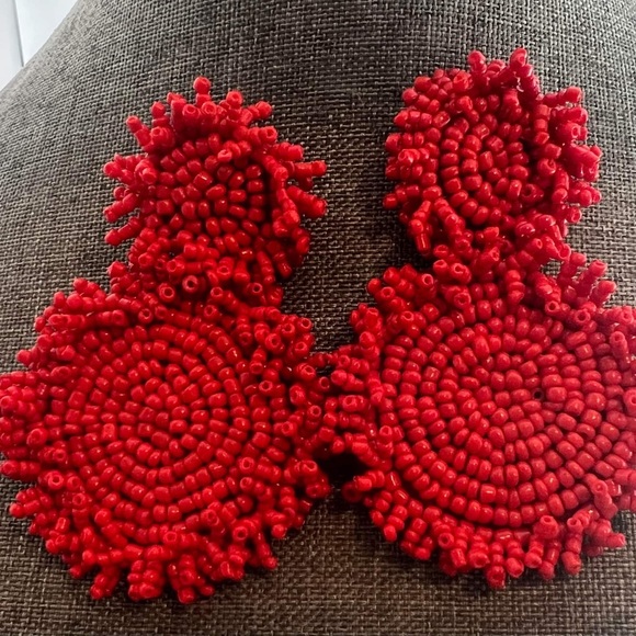 Bohemian Beaded Statement Dangle Stud Earrings Red - Picture 1 of 2